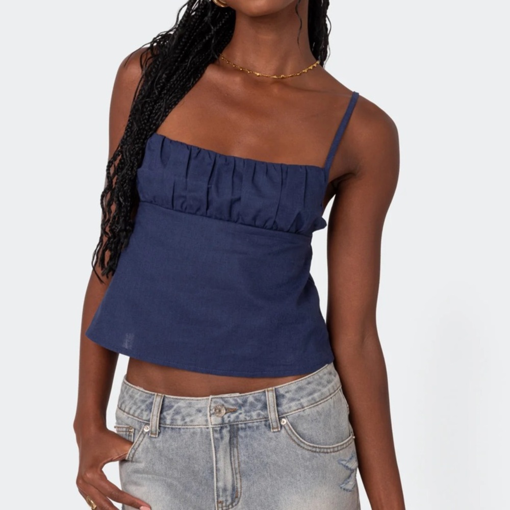 edikted Linen Look Open Back Top
